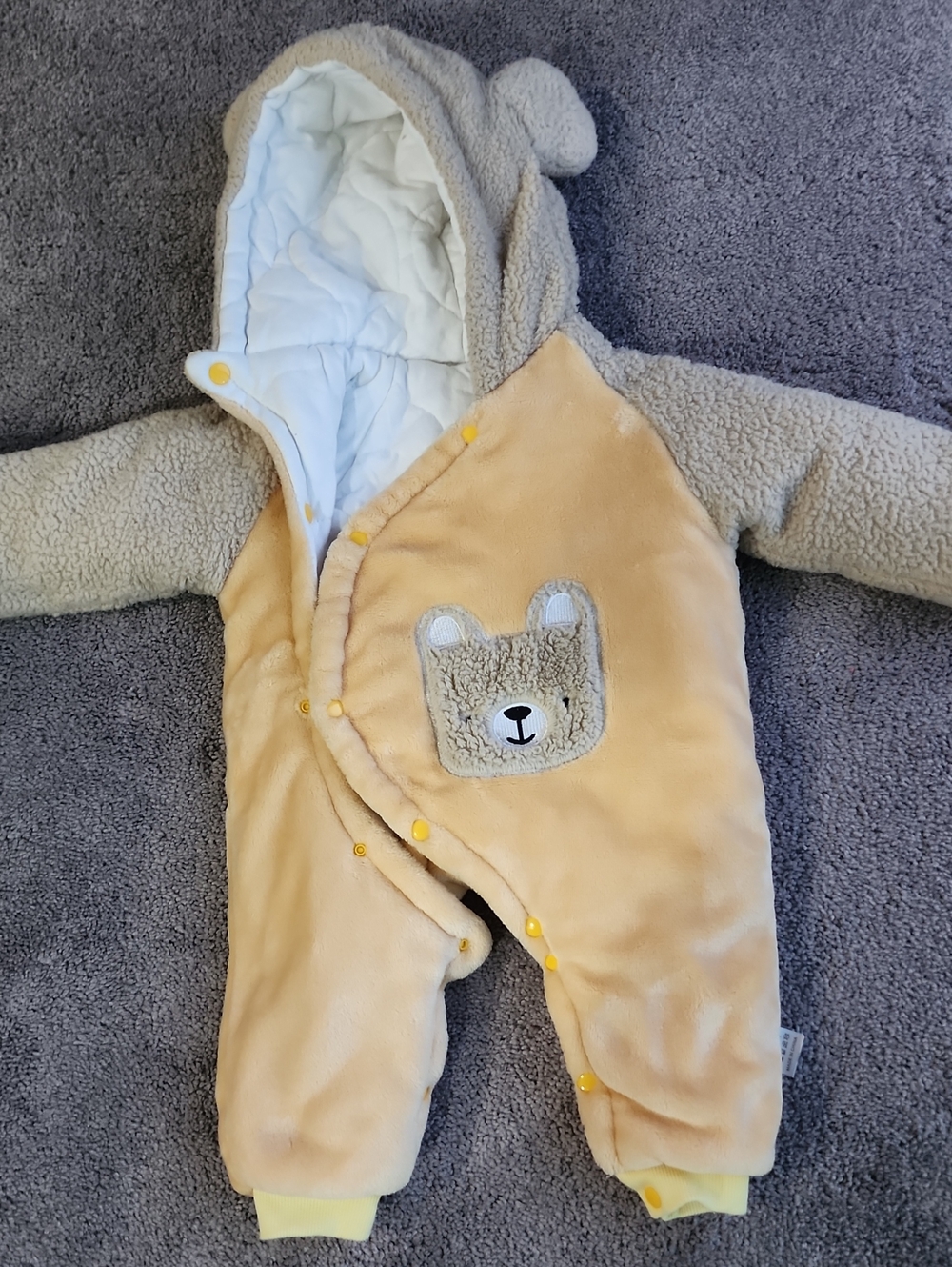 Cozy Bear Hooded One-Piece in Light Tan and Cream